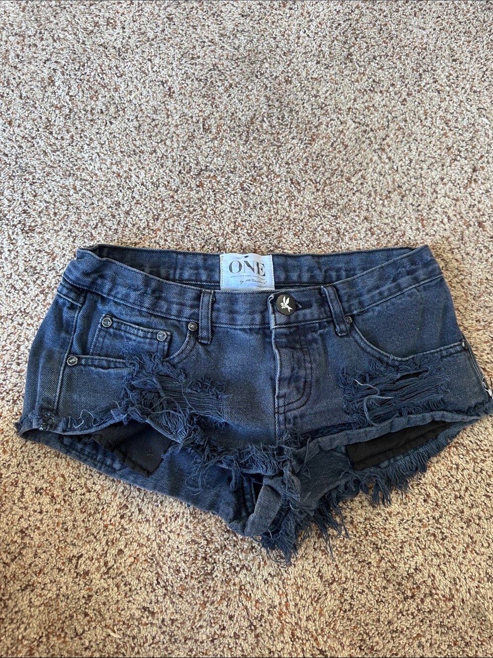 One Teaspoon Navy Distressed Low-Rise Denim Cutoff Shorts